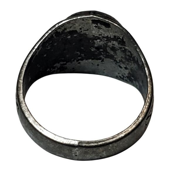 Silver Tone Ring Sz 8 Unsigned Red Rhinestone Cabochon Floral - Picture 5 of 5